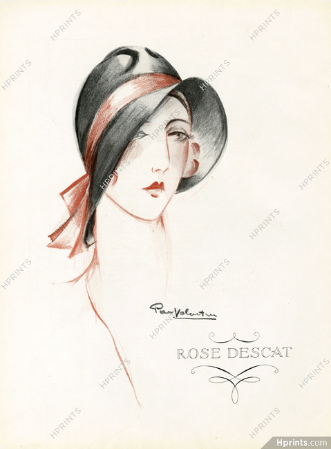 Rose Descat 1929 Paul Valentin Fashion Illustration Hat