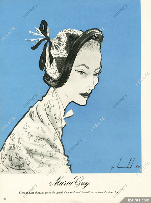 Maria Guy 1950 Chapeau de paille et rubans, Pierre Louchel