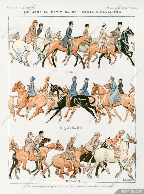 Raymond De La Nézière 1919 "La mode au petit galop" cavaliers, Rider, Horse, Horse riding