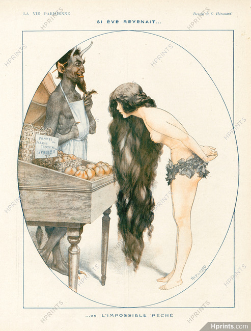 Chéri Hérouard 1919 "Si Eve revenait..." Pommes du paradis terrestre, Sexy Girl topless, Faun