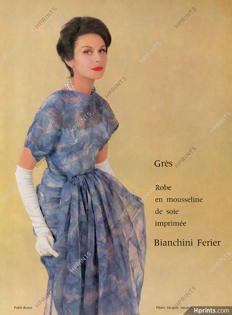 Grès 1960 Summer Dress, Mousseline de soie imprimée, Bianchini Férier, Photo Jacques Decaux