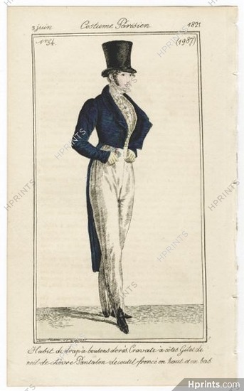 Le Journal des Dames et des Modes 1821 Costume Parisien BELGIAN EDITION N°54