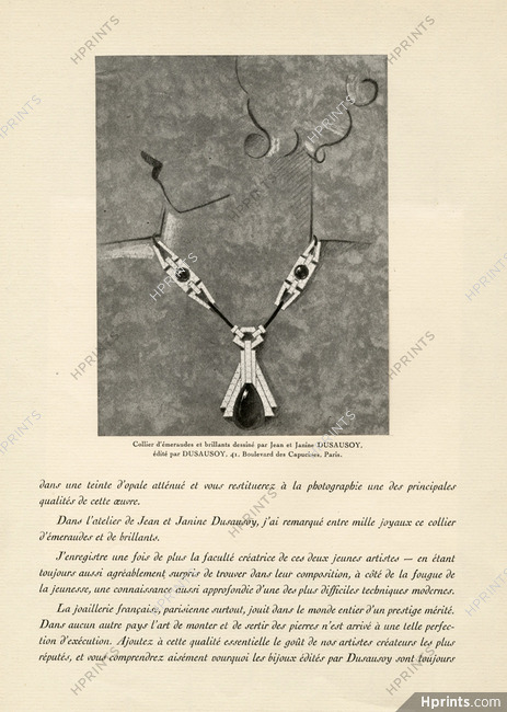 Dusausoy 1930 Création Jean & Janine Dusausoy, Emeraudes & Brillants Necklace, Art Deco
