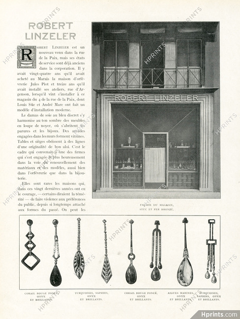 Robert Linzeler, 1923 - Earrings & Brooch Precious Stones, Store Art Deco, 2 pages