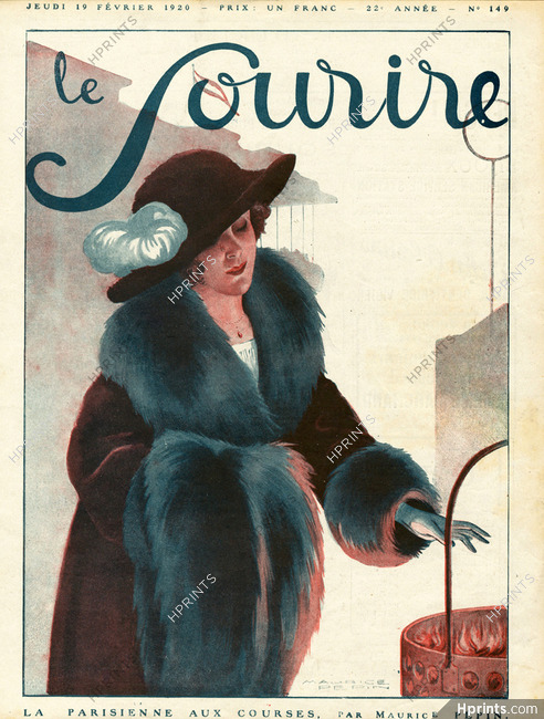 Maurice Pépin 1920 'La parisienne aux courses", Elegant, Fur, Coat, Muff