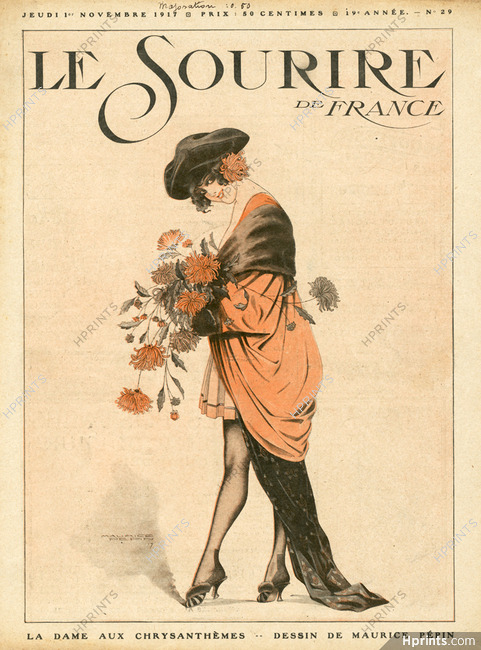 Maurice Pepin 1917 "La Dame aux Chrysanthèmes" Chrysathemum Woman
