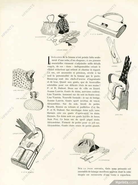 Fashion Goods 1946 Line Vautrin, Lanvin, Alexandrine, Hermès (gloves), P & R. Dubost, Jean Pax