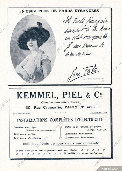 Bourjois (Cosmetics) 1916 Jane Faber, Autograph