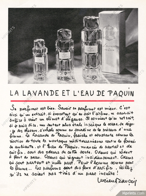 Paquin (Perfumes) 1948 "La Lavande et L'eau de Paquin" Lucien François