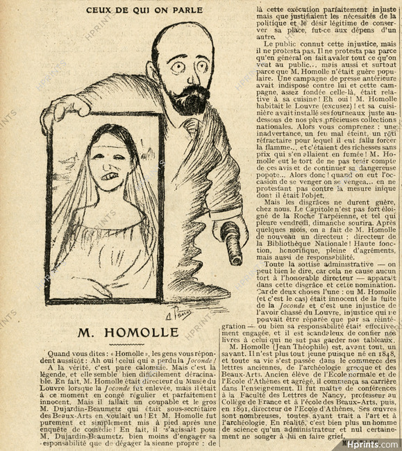 M. Homolle, 1913 - Mona Lisa - La Gioconda (Caricature) M. Homolle et le vol de la Joconde au Musée du Louvre, Text by M'as-Tu-Vu