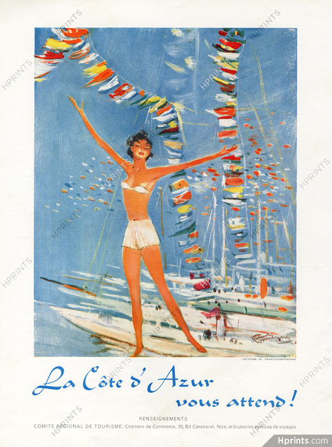 Jean-Gabriel Domergue 1956 La Côte d'Azur, The Riviera, Bathing Beauty