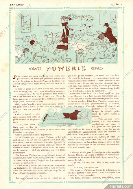 Fumerie, 1912 - Opium Den, Smoking, Weyman, Texte par Colette Willy, 2 pages