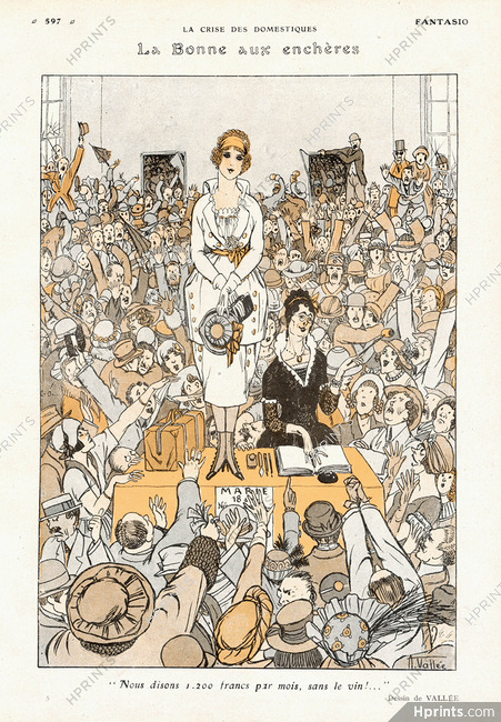 Armand Vallée 1920 "La crise des domestiques" La Bonne aux Enchères, The domestic crisis, Auction