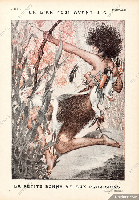 Miarko 1921 "En L'An 4021 Avant J.C", Prehistorical woman, Topless Archer Fur Costume