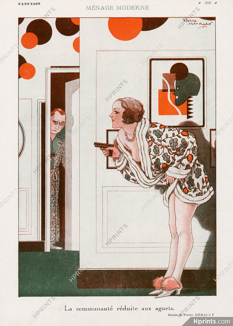Pierre Hérault 1930 "Ménage moderne", Sexy Girl, Topless