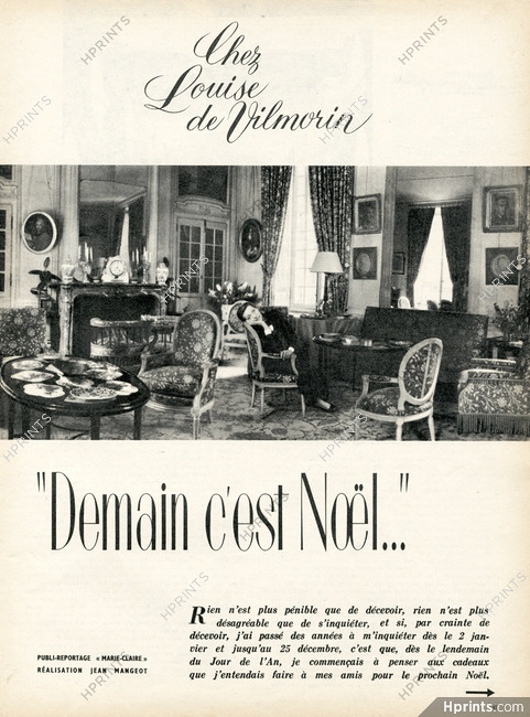 Chez Louise de Vilmorin - Demain c'est Noël..., 1959 - Remy Martin, Text by Louise de Vilmorin, 2 pages