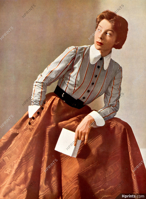 Jacques Fath 1949 Moire Skirt, matching Blouse
