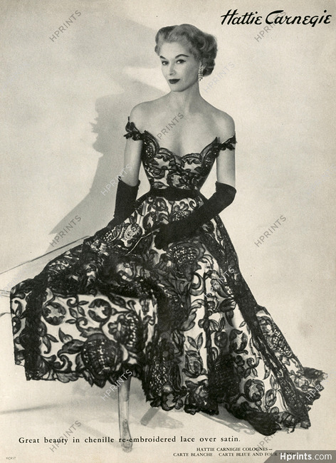 Hattie Carnegie 1951 Evening Gown, Embroidery lace, Strapless Dress, Photo Horst