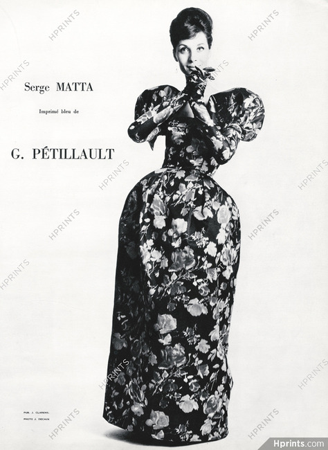 Serge Matta 1959 Robe du soir imprimé de Pétillault, Photo Jacques Decaux