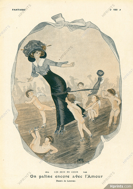 Georges Léonnec 1910 "Les Jeux du coeur" Patinage À Roulettes, Angel