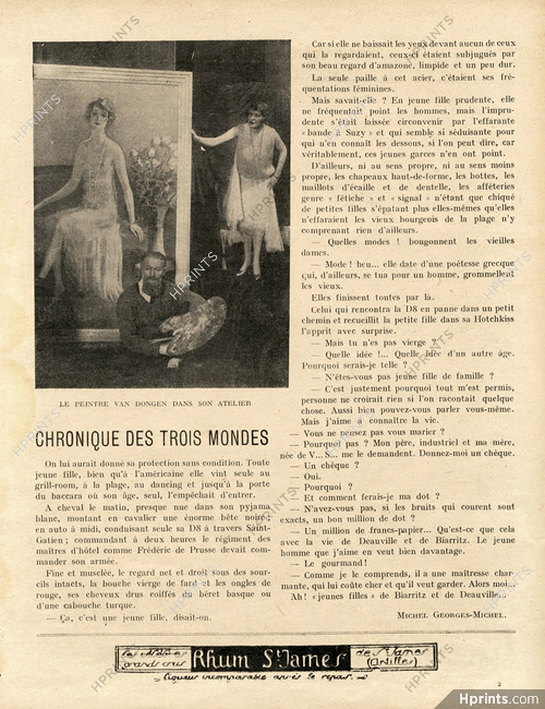 Chronique des Trois Mondes, 1930 - Kees Van Dongen In his studio, Text by Michel Georges-Michel, 1 pages