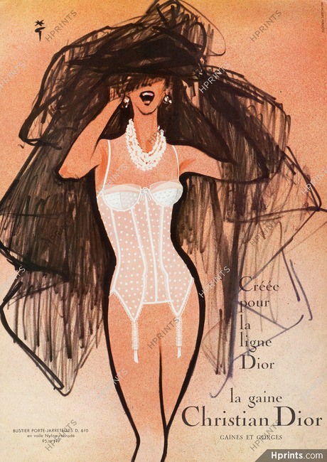 Christian Dior (Lingerie) 1960 René Gruau (Version A) Bustier Porte-Jarretelles D610, Garters