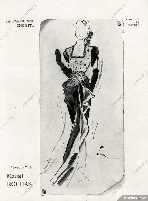 Marcel Rochas 1946 Evening Gown, René Gruau