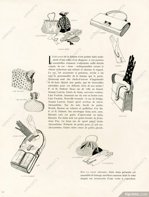 Fashion Goods 1946 Line Vautrin, Lanvin, Alexandrine, Hermès (gloves), P & R. Dubost, Jean Pax