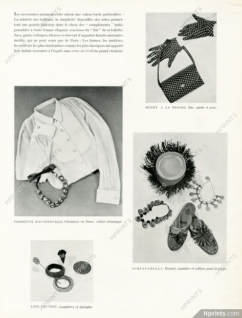 Line Vautrin, Schiaparelli, Henry à la Pensée, Pierrette Hautefeuille 1950 Fashion Goods