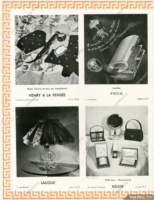 Henry A La Pensée, Fred, Lalique, Keller 1949 Fashion Goods