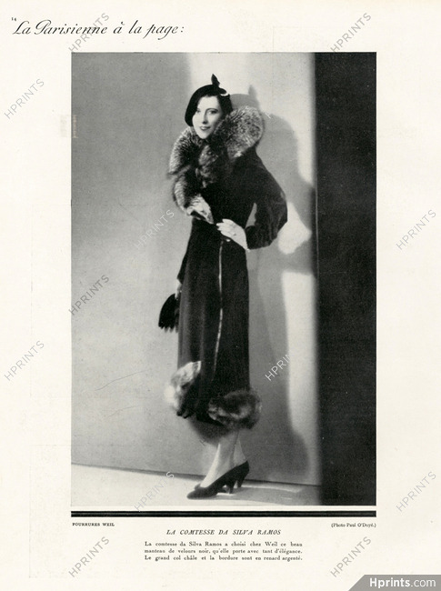Weil 1933 black velvet coat, silver fox, Comtesse Da Silva Ramos, Photo Paul O'doyé