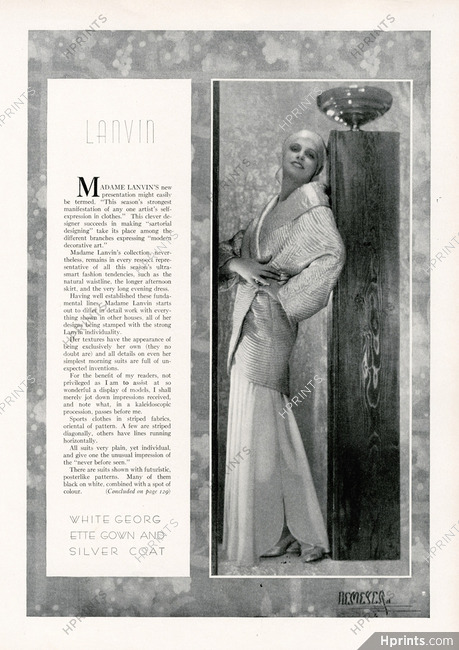 Jeanne Lanvin 1930 White Georgette Gown, Silver Coat, Photo Demeyer