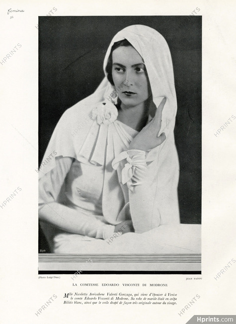 Jean Patou 1932 Wedding Dress, Camelia flower, Comtesse Edoardo Visconti Di Modrone, Photo Luigi Diaz