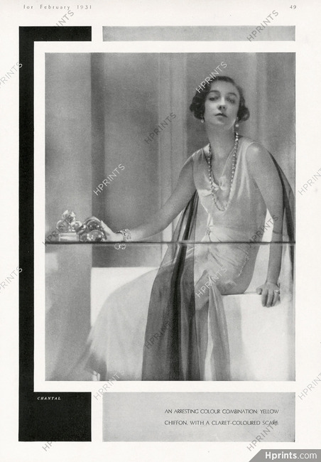 Chantal (Couture) 1931 Evening Gown, Scarf, Photo Demeyer