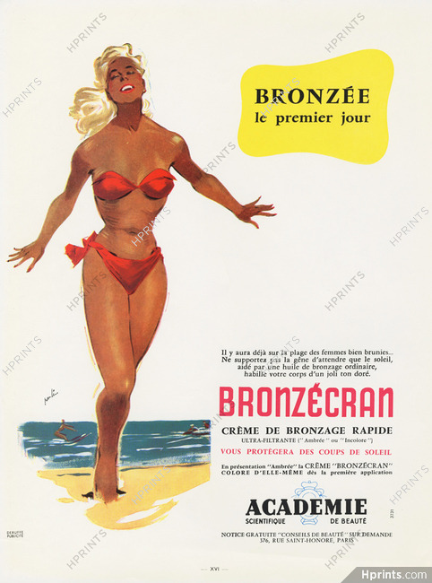 Académie Scientifique de Beauté 1955 "Bronzécran" Paulin, Bathing Beauty