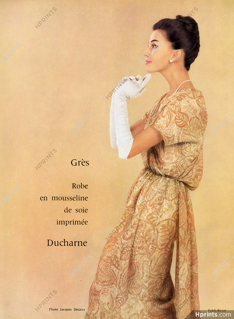 Grès 1960 Robe en Mousseline de soie imprimée, Ducharne