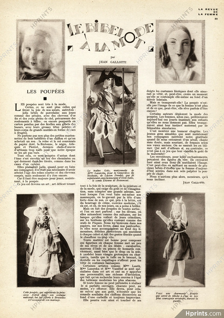 Le Bibelot à la Mode - Les Poupées, 1927 - Mme Lazarska Dolls, "Astrid" Puppet "Golo", Texte par Jean Gallotti, 1 pages