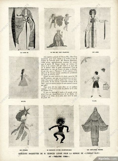 Georges Lepape 1923 "L'Oiseau Bleu", Costume designs, Théâtre Cora Laparcerie