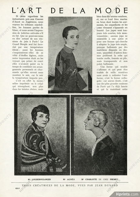 Jean Dunand 1926 Portraits, Madame Agnès, Louiseboulanger, Charlotte de chez Premet