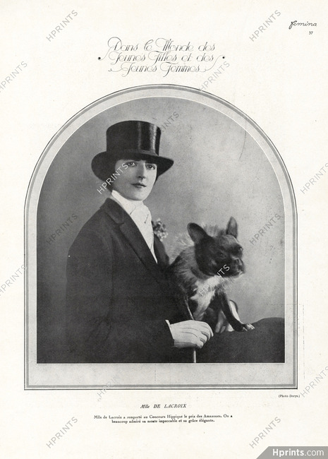 Mlle De Lacroix (Portrait) 1925 "Concours Hippique, le prix des Amazones" French bulldog