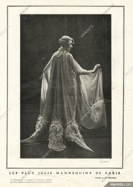 Drecoll 1924 "The Most Beautiful Mannequins of Paris" Maud Fashion Model, Photo Rahma, Evening Coat, Ostrich Feather