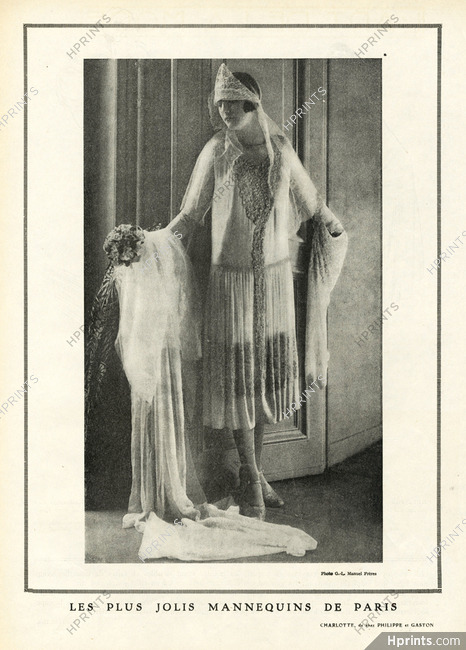 Philippe Et Gaston 1926 "The Most Beautiful Mannequins of Paris" Charlotte Fashion Model, Photo Manuel Frères, Wedding Dress