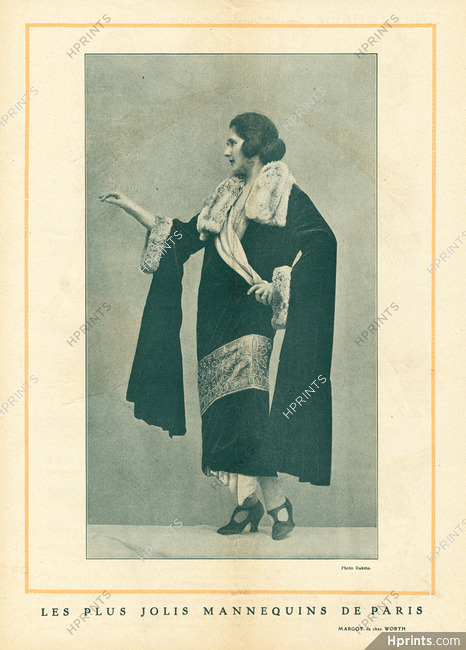 Worth 1923 "The Most Beautiful Mannequins of Paris" Margot Fashion Model, Photo Rahma, Evening Coat, Embroidery