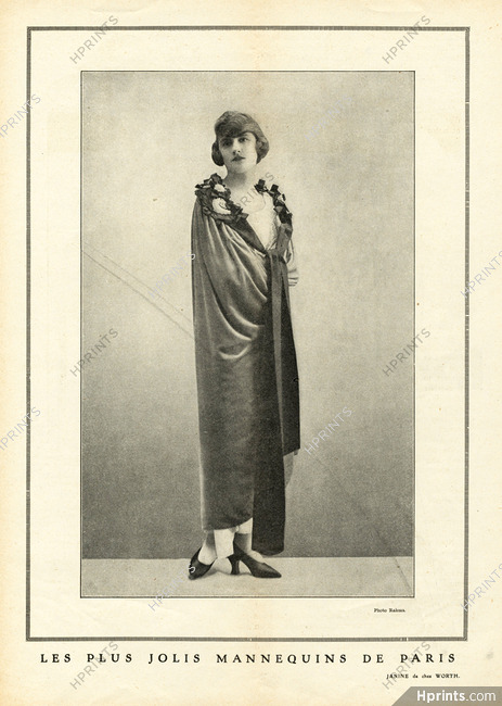Worth 1923 "The Most Beautiful Mannequins of Paris" Janine Fashion Model, Photo Rahma, Evening Cape