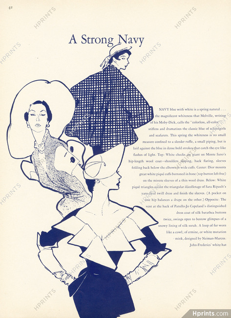 René Gruau 1950 A Strong Navy Fashion Dresses & Hats Dior Sara Ripault
