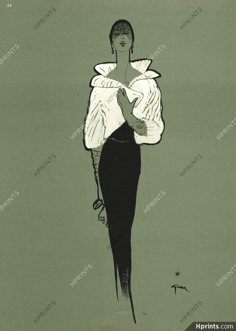René Gruau 1950 Fashion Illustration, Evening Gown