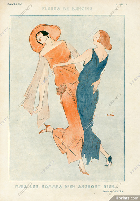 Marcel Vertes 1923 "Fleurs de Dancing" Lesbians Dancers