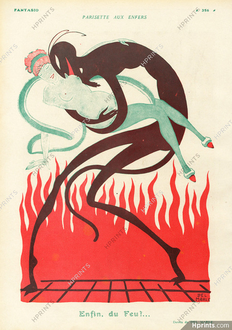 Félix Del Marle 1920 "Parisette aux Enfers" Parisette in Hell Nude, Devil