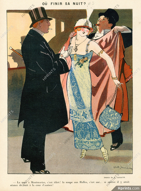 Albert Jarach 1913 "Où finir sa nuit ?", Elegant Parisienne, Evening Gown