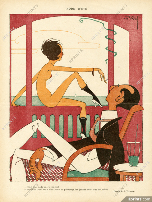 Gilbert Viardot 1919 "Mode d'été" New Summer Fashion, Nude, Elegant Man